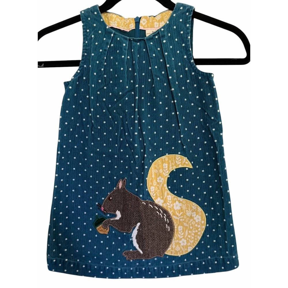 Mini Boden Squirrel Applique Corduroy Jumper Dress Girls Size 3-4 years